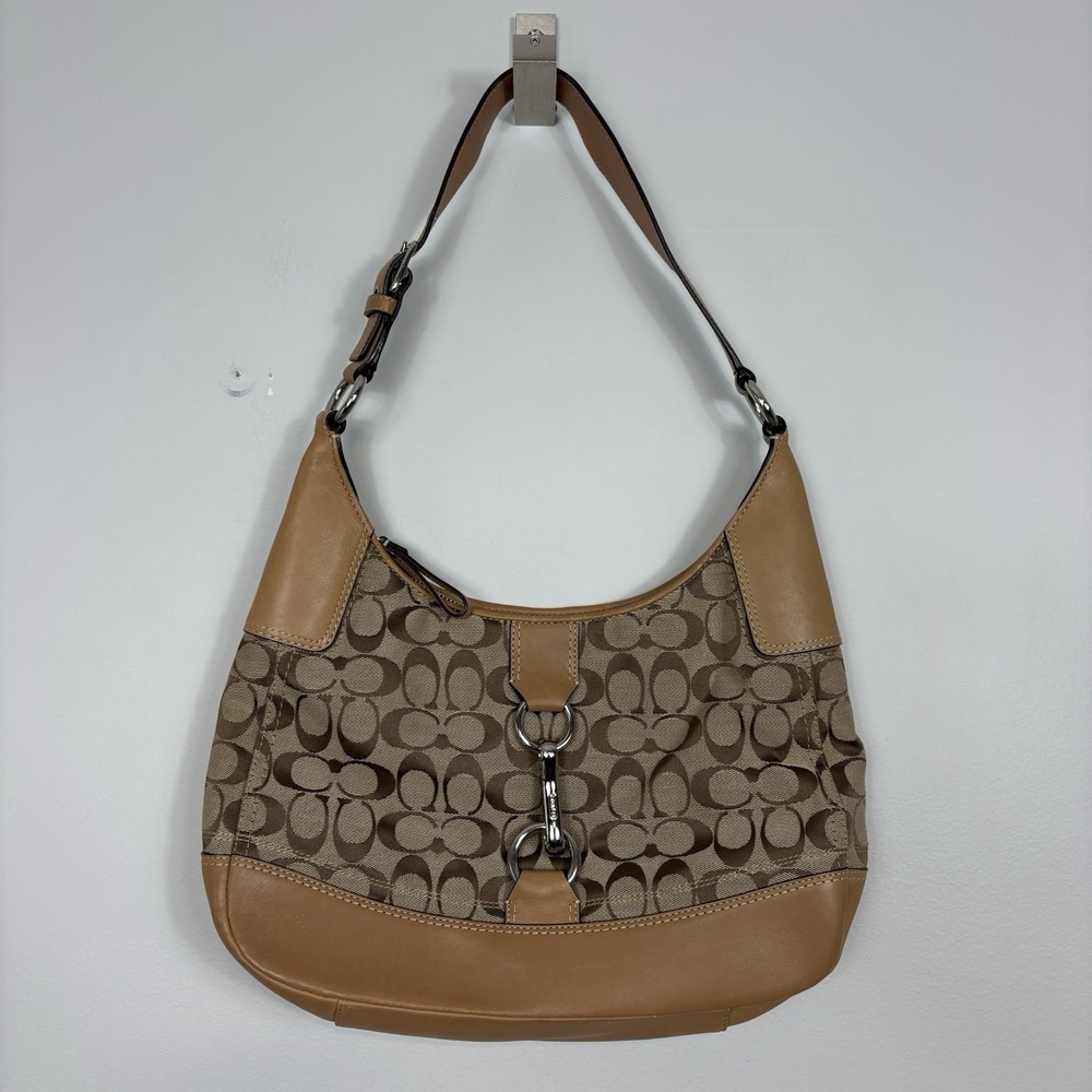 Coach Tan and Brown Signature Jacquard Shoulder Bag